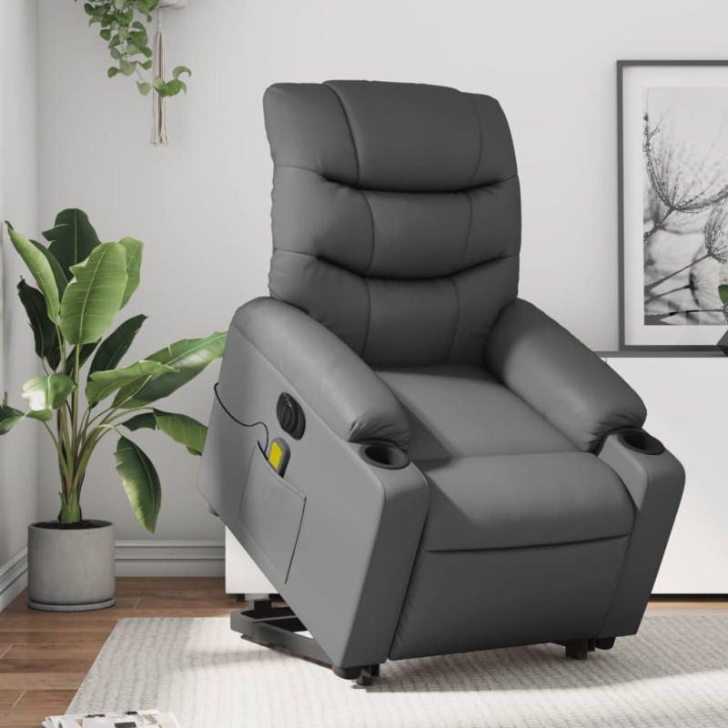 vidaXL Massagesessel mit Aufstehhilfe Elektrisch Grau Kunstleder vidaXL Massagesessel mit Aufstehhilfe Elektrisch Grau Kunstleder