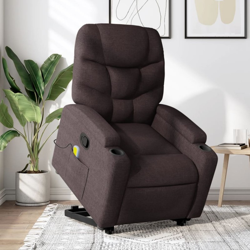 vidaXL Massagesessel mit Aufstehhilfe Dunkelbraun Stoff vidaXL Massagesessel mit Aufstehhilfe Dunkelbraun Stoff