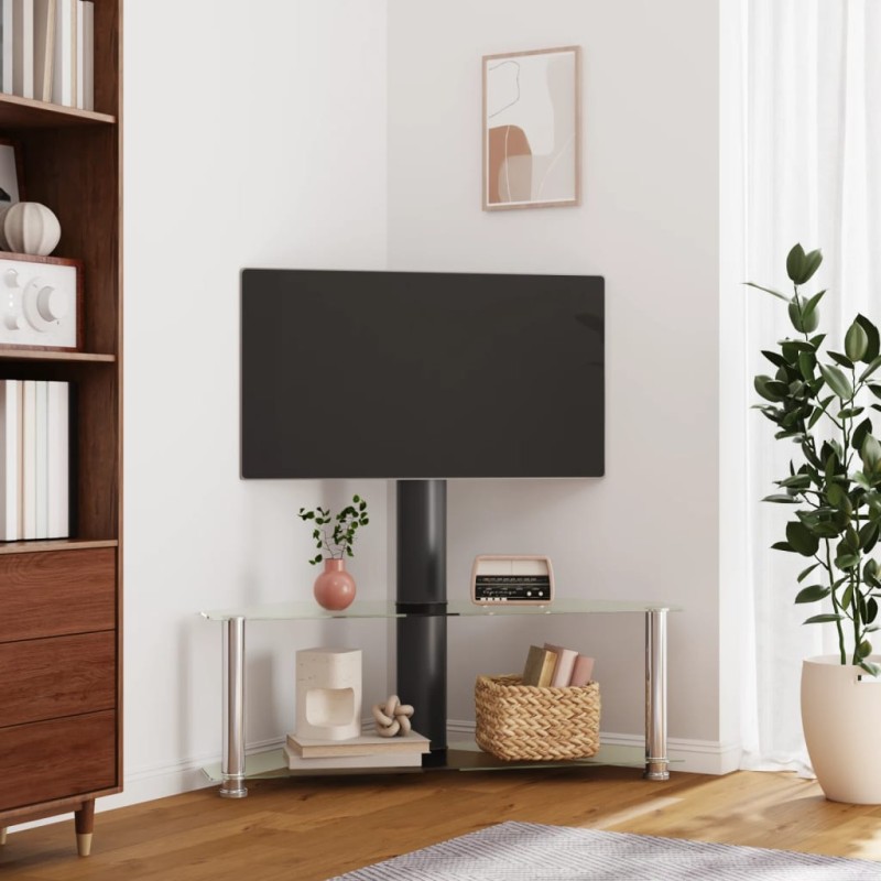 vidaXL TV-Eckregal mit 2 Ablagen für 32-70 Zoll Schwarz und Silbern vidaXL TV-Eckregal mit 2 Ablagen für 32-70 Zoll Schwarz und Silbern