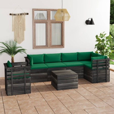 vidaXL 7-tlg. Garten-Sofagarnitur aus Paletten mit Kissen Kiefernholz