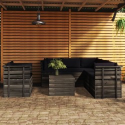 vidaXL 7-tlg. Garten-Sofagarnitur aus Paletten mit Kissen Kiefernholz