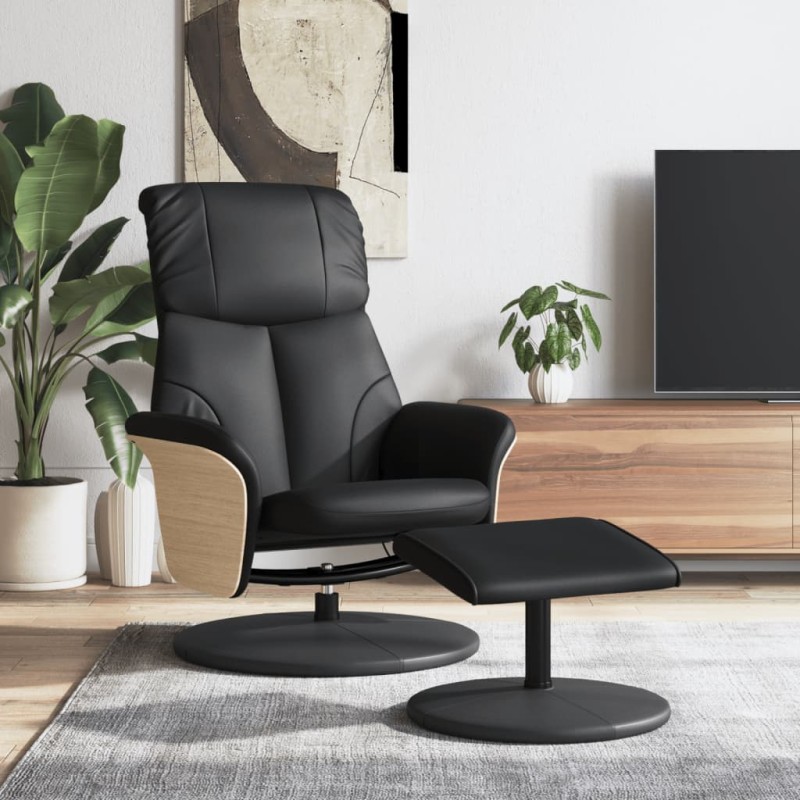 vidaXL Relaxsessel mit Fußhocker Schwarz Kunstleder vidaXL Relaxsessel mit Fußhocker Schwarz Kunstleder