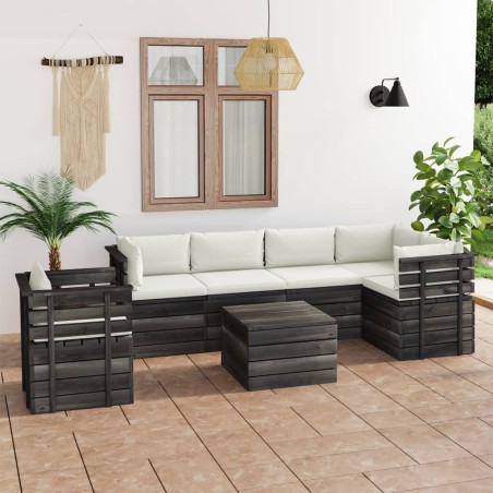7-tlg. Garten-Sofagarnitur aus Paletten mit Kissen Kiefernholz