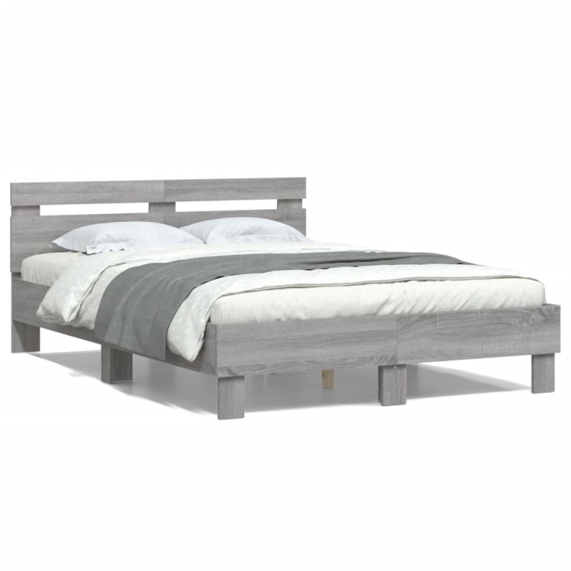 vidaXL Bettgestell mit Kopfteil Grau Sonoma 120x200 cm Holzwerkstoff vidaXL Bettgestell mit Kopfteil Grau Sonoma 120x200 cm Holzwerkstoff