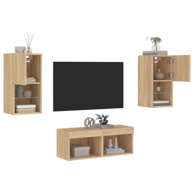 vidaXL 4-tlg. TV-Wohnwand mit LED-Leuchten Sonoma-Eiche vidaXL 4-tlg. TV-Wohnwand mit LED-Leuchten Sonoma-Eiche
