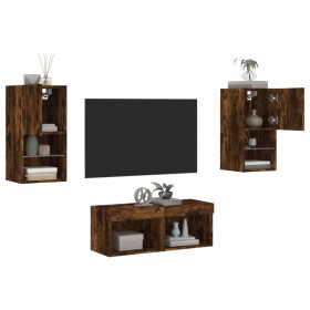 vidaXL 4-tlg. TV-Wohnwand mit LED-Leuchten Räuchereiche