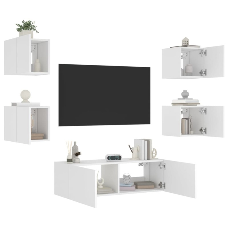 vidaXL 5-tlg. TV-Wohnwand mit LED-Leuchten Weiß vidaXL 5-tlg. TV-Wohnwand mit LED-Leuchten Weiß