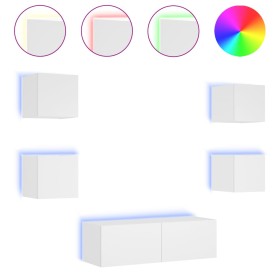 vidaXL 5-tlg. TV-Wohnwand mit LED-Leuchten Weiß