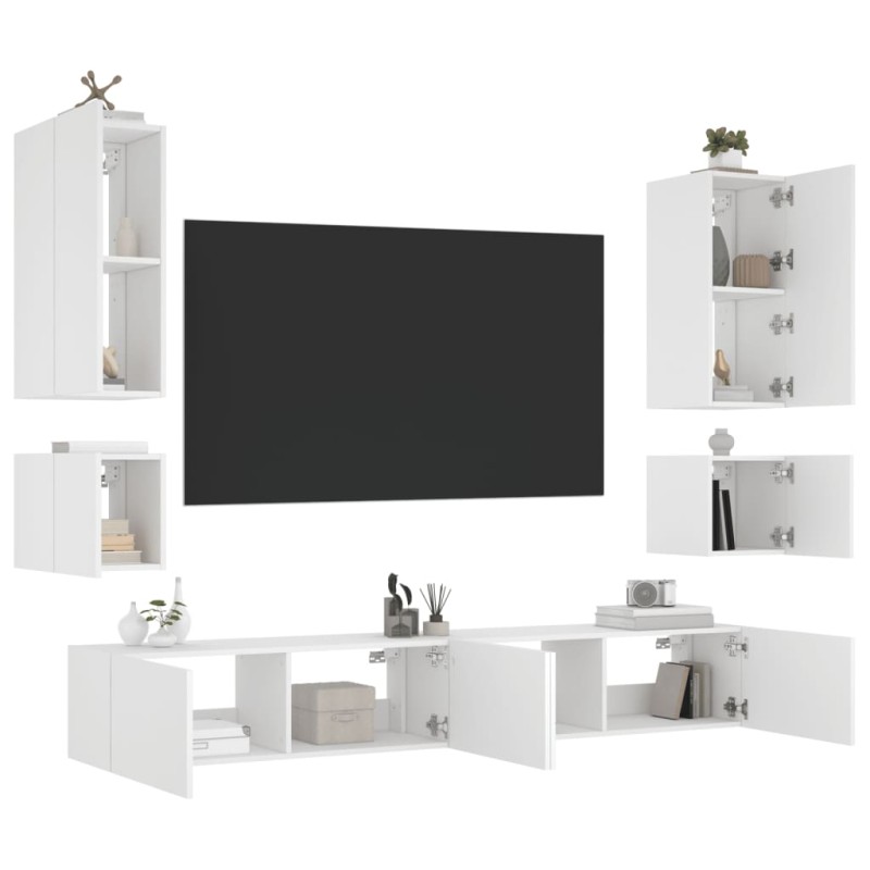 vidaXL 6-tlg. TV-Wohnwand mit LED-Leuchten Weiß vidaXL 6-tlg. TV-Wohnwand mit LED-Leuchten Weiß