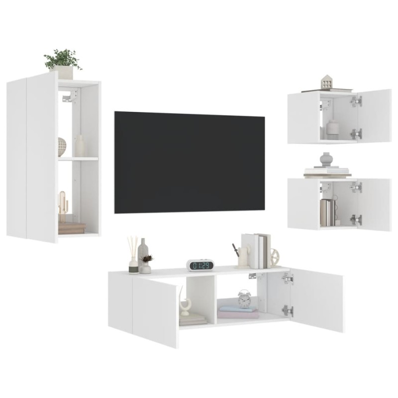 vidaXL 4-tlg. TV-Wohnwand mit LED-Leuchten Weiß vidaXL 4-tlg. TV-Wohnwand mit LED-Leuchten Weiß