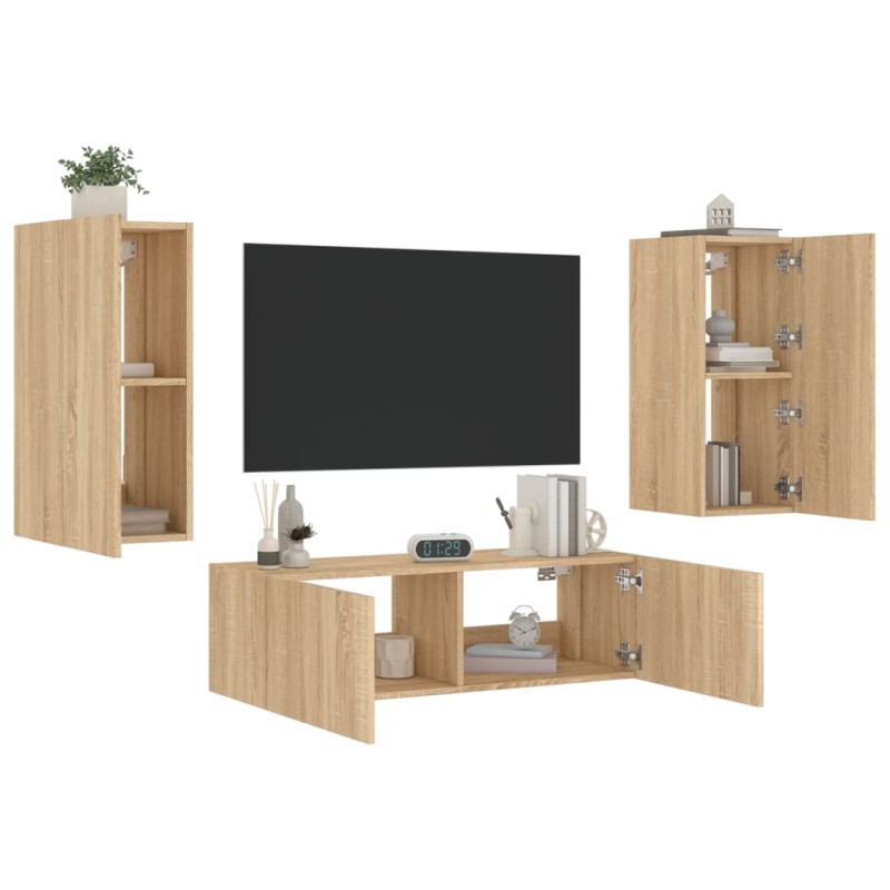 vidaXL 3-tlg. TV-Wohnwand mit LED-Leuchten Sonoma-Eiche vidaXL 3-tlg. TV-Wohnwand mit LED-Leuchten Sonoma-Eiche