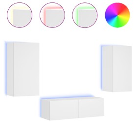 vidaXL 3-tlg. TV-Wohnwand mit LED-Leuchten Weiß
