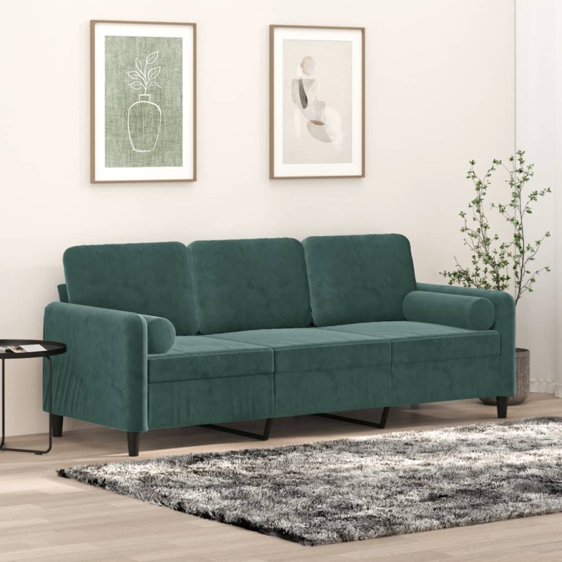 vidaXL 3-Sitzer-Sofa mit Zierkissen Dunkelgrün 180 cm Samt vidaXL 3-Sitzer-Sofa mit Zierkissen Dunkelgrün 180 cm Samt
