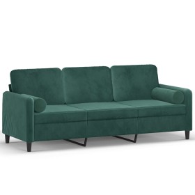 vidaXL 3-Sitzer-Sofa mit Zierkissen Dunkelgrün 180 cm Samt
