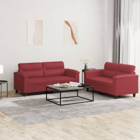 vidaXL 2-tlg. Sofagarnitur mit Kissen Weinrot Kunstleder