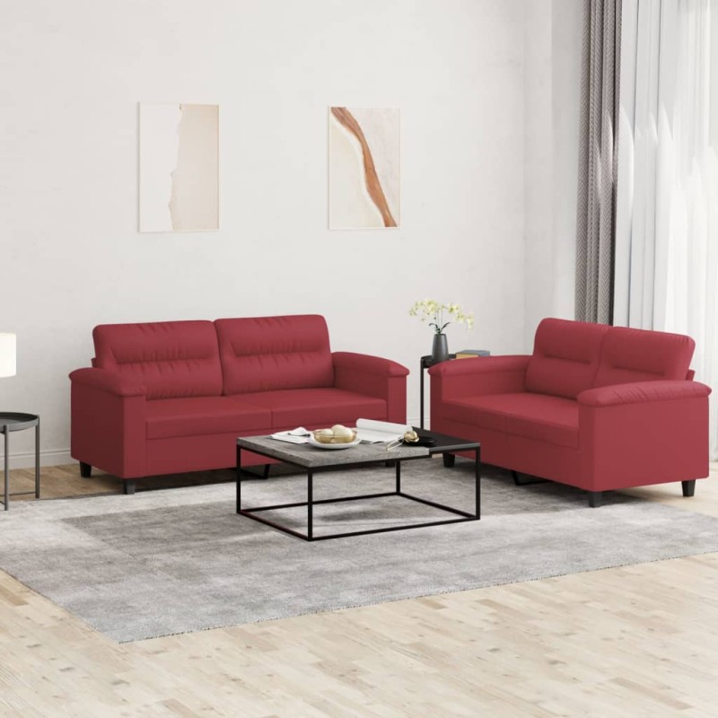vidaXL 2-tlg. Sofagarnitur mit Kissen Weinrot Kunstleder vidaXL 2-tlg. Sofagarnitur mit Kissen Weinrot Kunstleder
