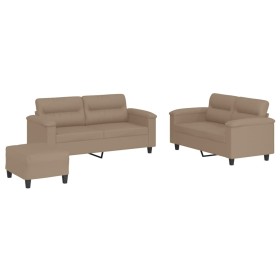 vidaXL 3-tlg. Sofagarnitur mit Kissen Cappuccino-Braun Kunstleder