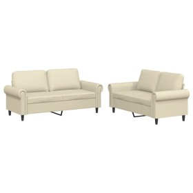 vidaXL 2-tlg. Sofagarnitur mit Kissen Creme Kunstleder