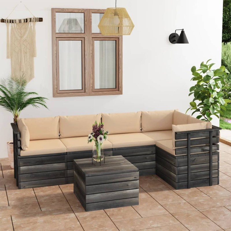 6-tlg. Garten-Sofagarnitur aus Paletten mit Kissen Kiefernholz 6-tlg. Garten-Sofagarnitur aus Paletten mit Kissen Kiefernholz