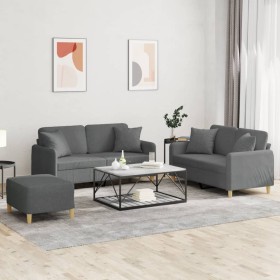 vidaXL 3-tlg. Sofagarnitur mit Kissen Dunkelgrau Stoff