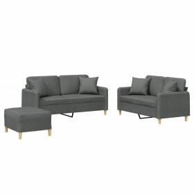 vidaXL 3-tlg. Sofagarnitur mit Kissen Dunkelgrau Stoff