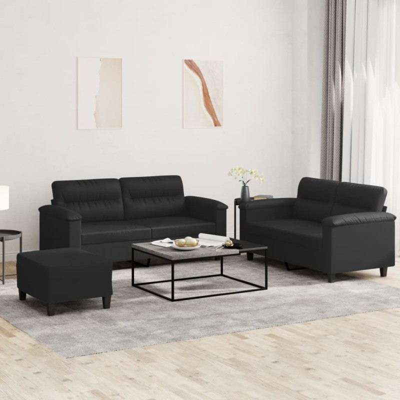 vidaXL 3-tlg. Sofagarnitur mit Kissen Schwarz Kunstleder vidaXL 3-tlg. Sofagarnitur mit Kissen Schwarz Kunstleder