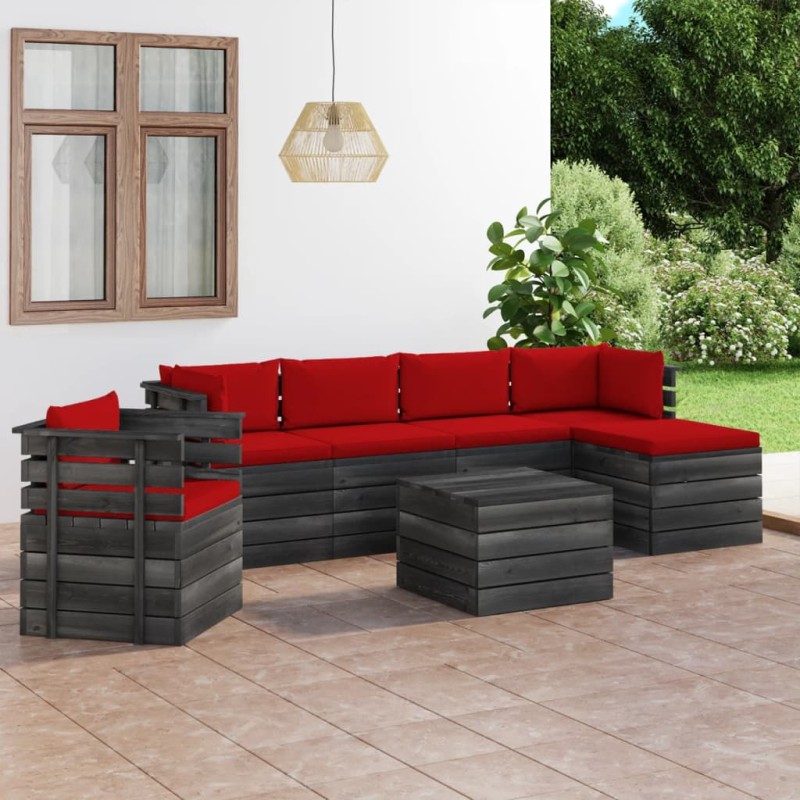 7-tlg. Garten-Sofagarnitur aus Paletten mit Kissen Kiefernholz 7-tlg. Garten-Sofagarnitur aus Paletten mit Kissen Kiefernholz