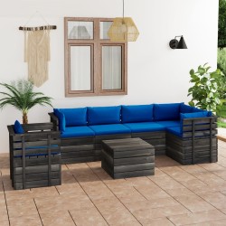 7-tlg. Garten-Sofagarnitur aus Paletten mit Kissen Kiefernholz