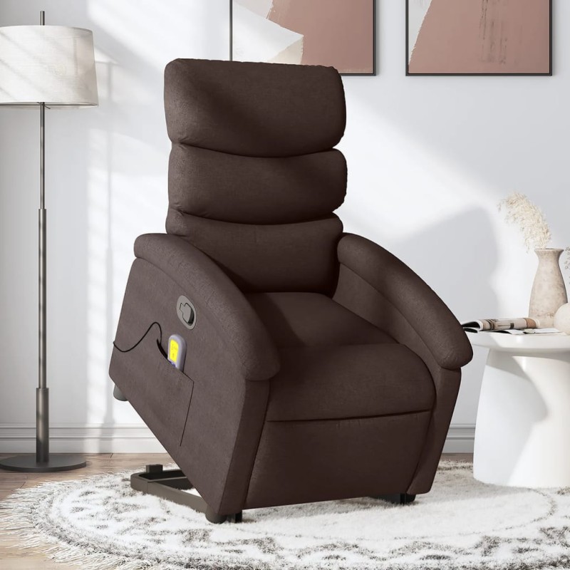 vidaXL Massagesessel mit Aufstehhilfe Dunkelbraun Stoff vidaXL Massagesessel mit Aufstehhilfe Dunkelbraun Stoff
