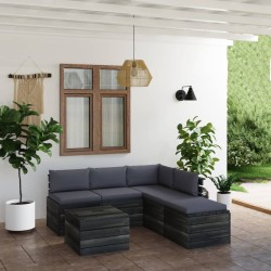 6-tlg. Garten-Sofagarnitur aus Paletten mit Kissen Kiefernholz