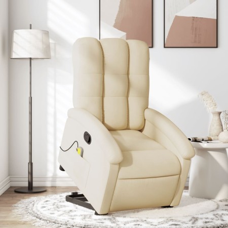vidaXL Massagesessel mit Aufstehhilfe Creme Stoff