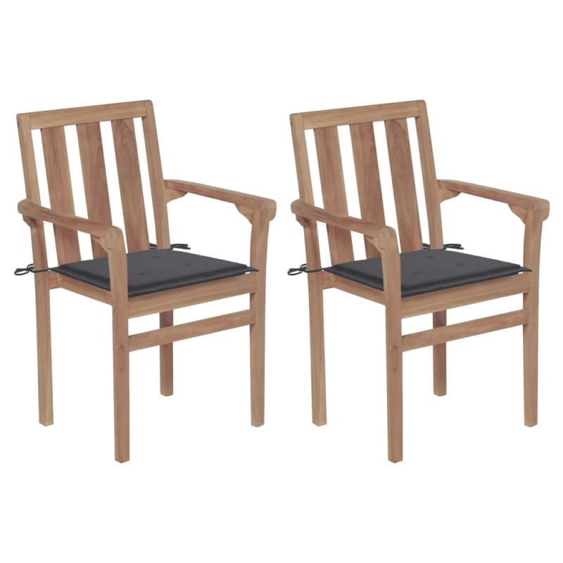 Gartenstühle 2 Stk. mit Anthrazit Kissen Massivholz Teak Gartenstühle 2 Stk. mit Anthrazit Kissen Massivholz Teak