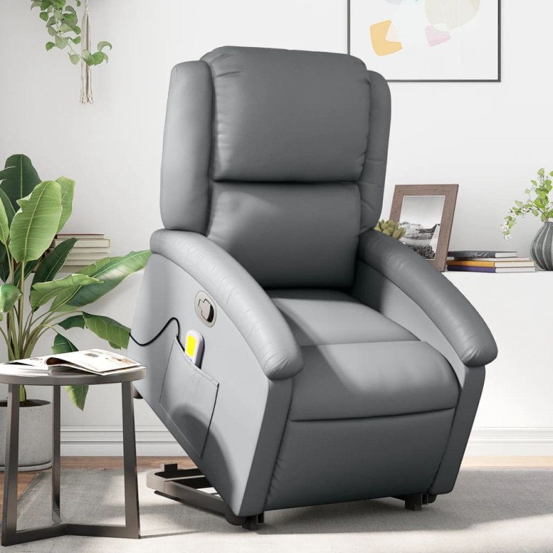 vidaXL Massagesessel mit Aufstehhilfe Grau Kunstleder vidaXL Massagesessel mit Aufstehhilfe Grau Kunstleder