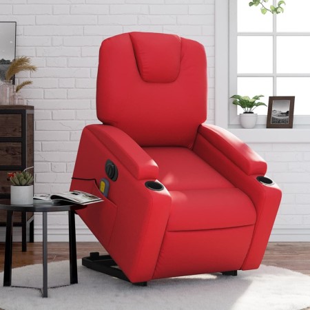 vidaXL Massagesessel mit Aufstehhilfe Elektrisch Rot Kunstleder
