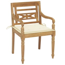 Batavia-Stühle 2 Stk. mit Creme Kissen Teak Massivholz