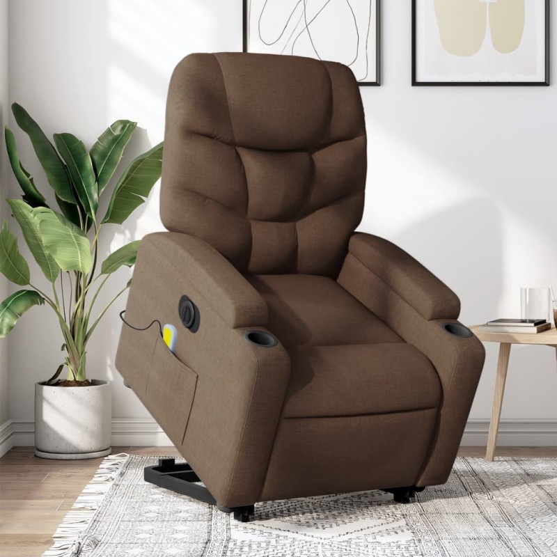 vidaXL Elektrischer Massagesessel mit Aufstehhilfe Braun Stoff vidaXL Elektrischer Massagesessel mit Aufstehhilfe Braun Stoff