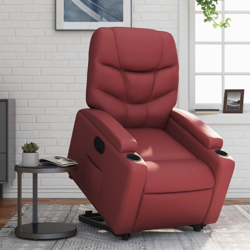 vidaXL Relaxsessel mit Aufstehhilfe Elektrisch Weinrot Kunstleder vidaXL Relaxsessel mit Aufstehhilfe Elektrisch Weinrot Kunstleder