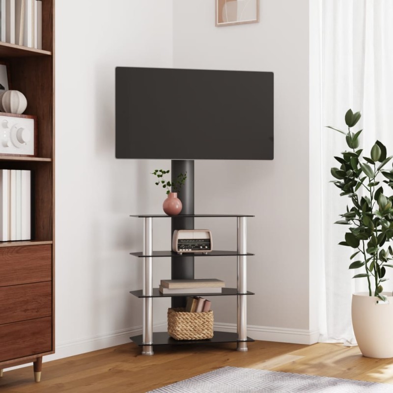 vidaXL TV-Eckregal mit 4 Ablagen für 32-70 Zoll Schwarz und Silbern vidaXL TV-Eckregal mit 4 Ablagen für 32-70 Zoll Schwarz und Silbern