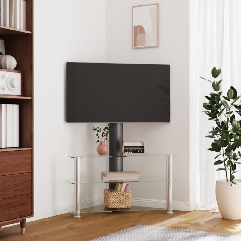 vidaXL TV-Eckregal mit 3 Ablagen für 32-70 Zoll Schwarz und Silbern vidaXL TV-Eckregal mit 3 Ablagen für 32-70 Zoll Schwarz und Silbern