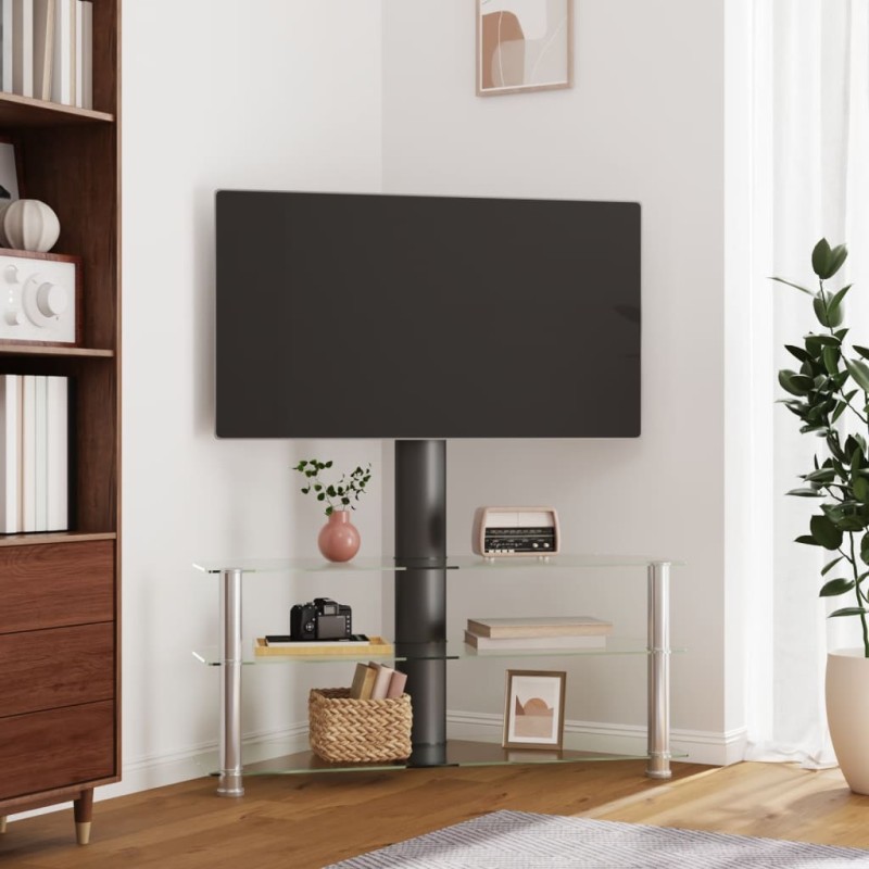 vidaXL TV-Eckregal mit 3 Ablagen für 32-70 Zoll Schwarz und Silbern vidaXL TV-Eckregal mit 3 Ablagen für 32-70 Zoll Schwarz und Silbern