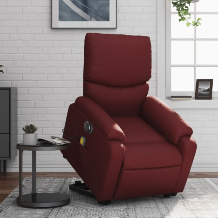 vidaXL Massagesessel mit Aufstehhilfe Elektrisch Weinrot Kunstleder