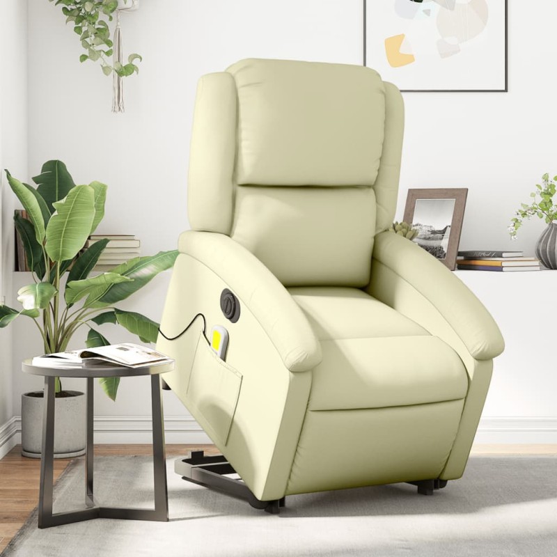vidaXL Massagesessel mit Aufstehhilfe Elektrisch Creme Echtleder vidaXL Massagesessel mit Aufstehhilfe Elektrisch Creme Echtleder