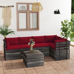6-tlg. Garten-Sofagarnitur aus Paletten mit Kissen Kiefernholz