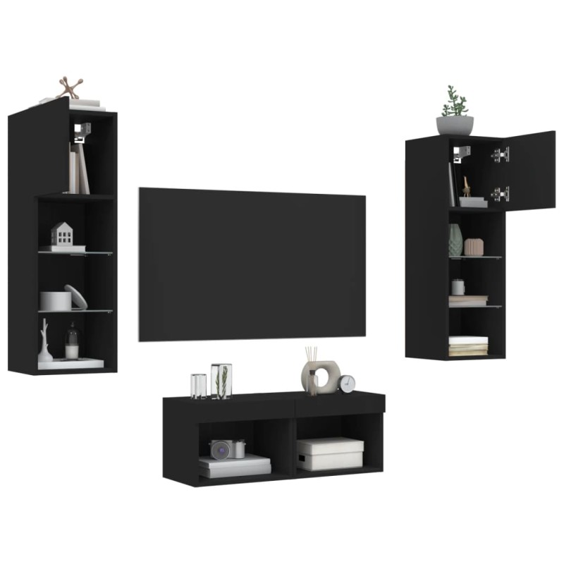 vidaXL 4-tlg. TV-Wohnwand mit LED-Leuchten Schwarz vidaXL 4-tlg. TV-Wohnwand mit LED-Leuchten Schwarz