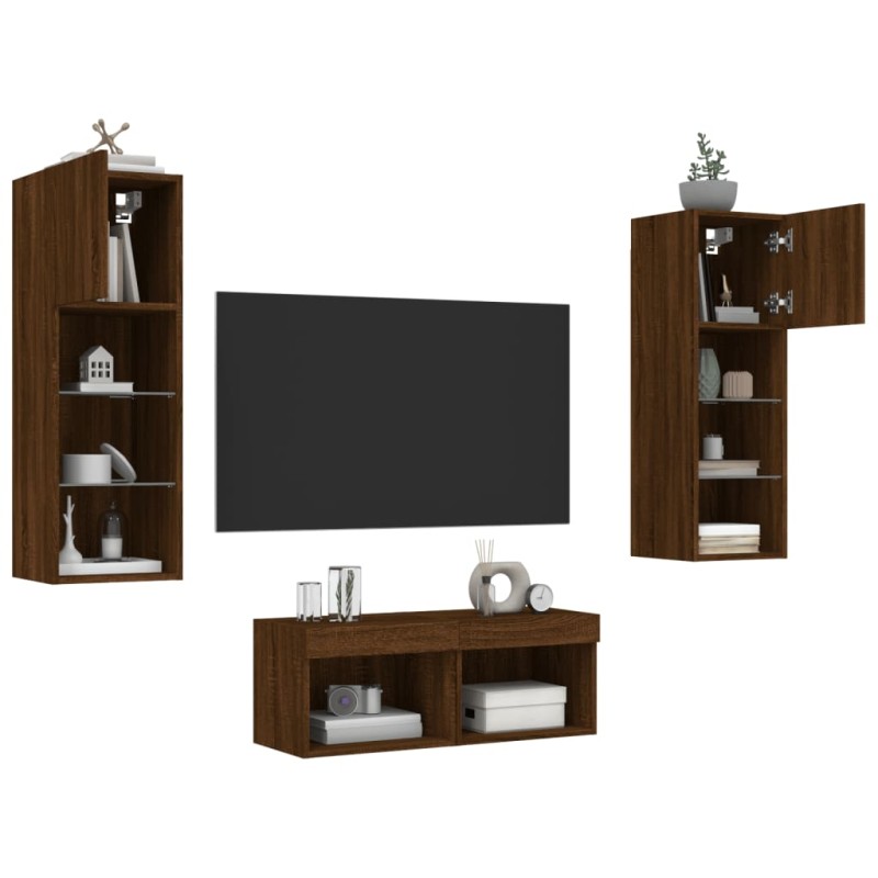 vidaXL 4-tlg. TV-Wohnwand mit LED-Leuchten Braun Eichen-Optik vidaXL 4-tlg. TV-Wohnwand mit LED-Leuchten Braun Eichen-Optik