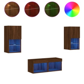 vidaXL 4-tlg. TV-Wohnwand mit LED-Leuchten Braun Eichen-Optik
