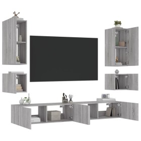 vidaXL 6-tlg. TV-Wohnwand mit LED-Leuchten Grau Sonoma