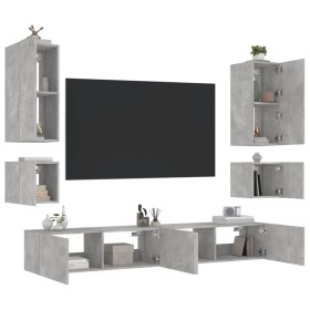 vidaXL 6-tlg. TV-Wohnwand mit LED-Leuchten Betongrau