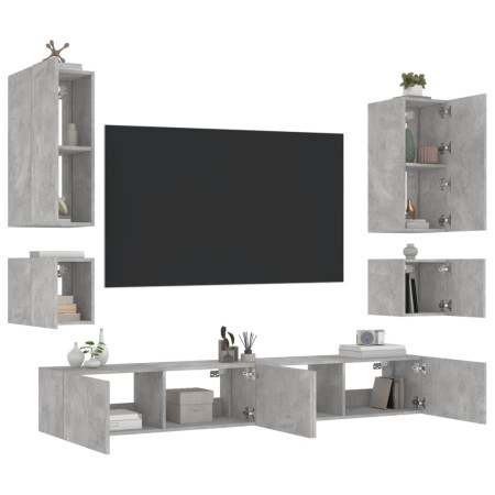 vidaXL 6-tlg. TV-Wohnwand mit LED-Leuchten Betongrau