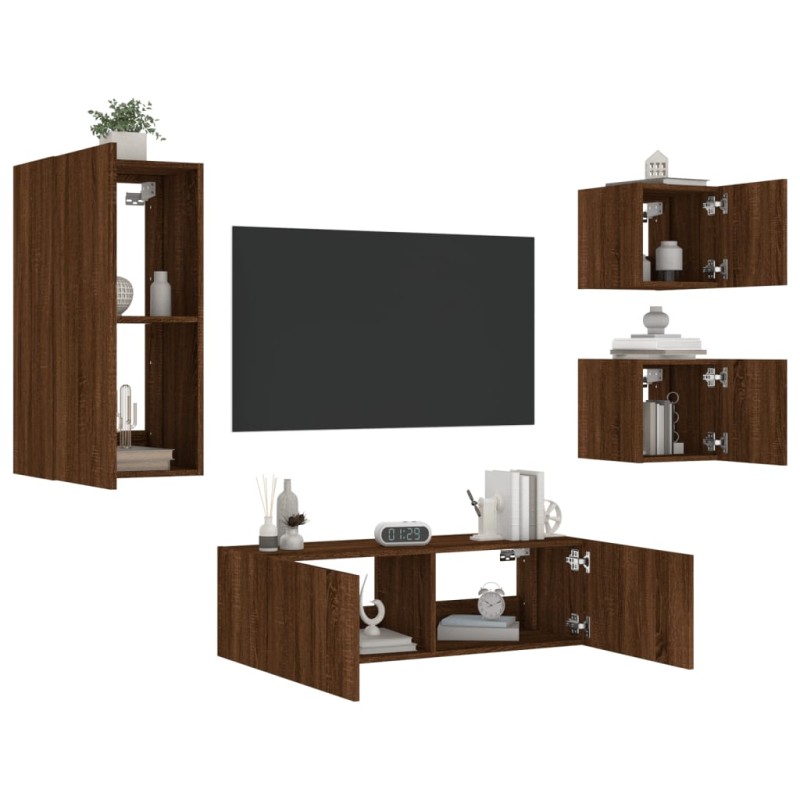 vidaXL 4-tlg. TV-Wohnwand mit LED-Leuchten Braun Eichen-Optik vidaXL 4-tlg. TV-Wohnwand mit LED-Leuchten Braun Eichen-Optik